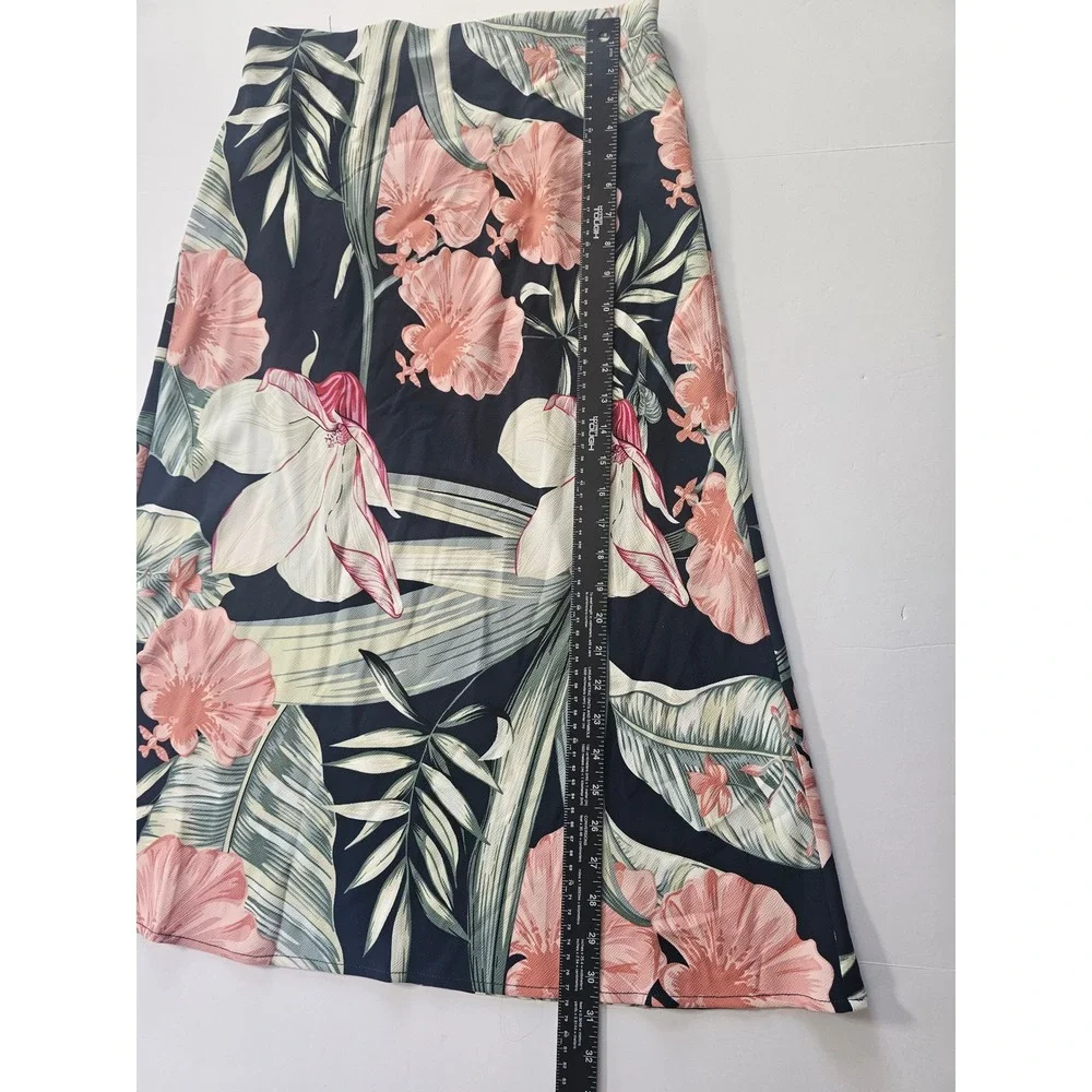 Rachel Zoe Floral Midi Skirt Womens 4 Navy Pink Tropical Palm Summer‎ Resort